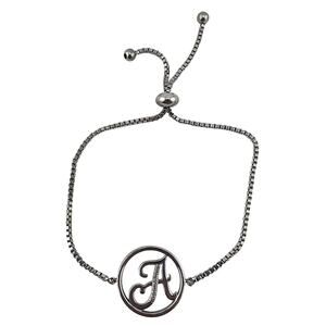 Diamond Chip A Cursive Initial Silver Tone Bolo Drawstring Adjustable Bracelet